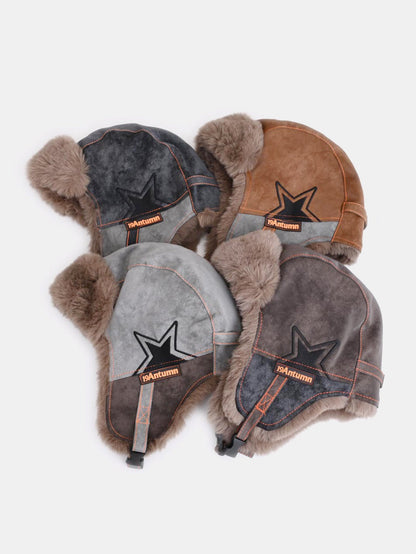 Retro Leder und Samt Warme Fliegermütze