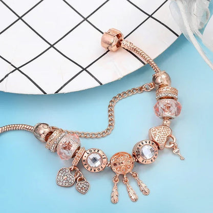 Rosen Traumfänger Armband mit enthaltenen Charms in Silber