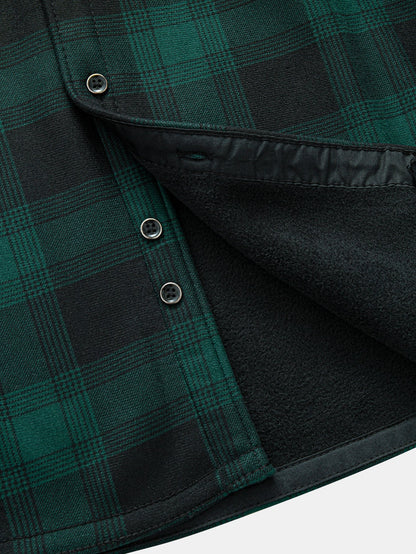 Flanell-Fleece-gefüttertes Kapuzenhemd mit Taschen