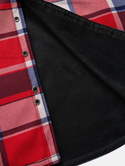 Flanell Fleece Gefüttertes Kapuzenhemd mit Knöpfen