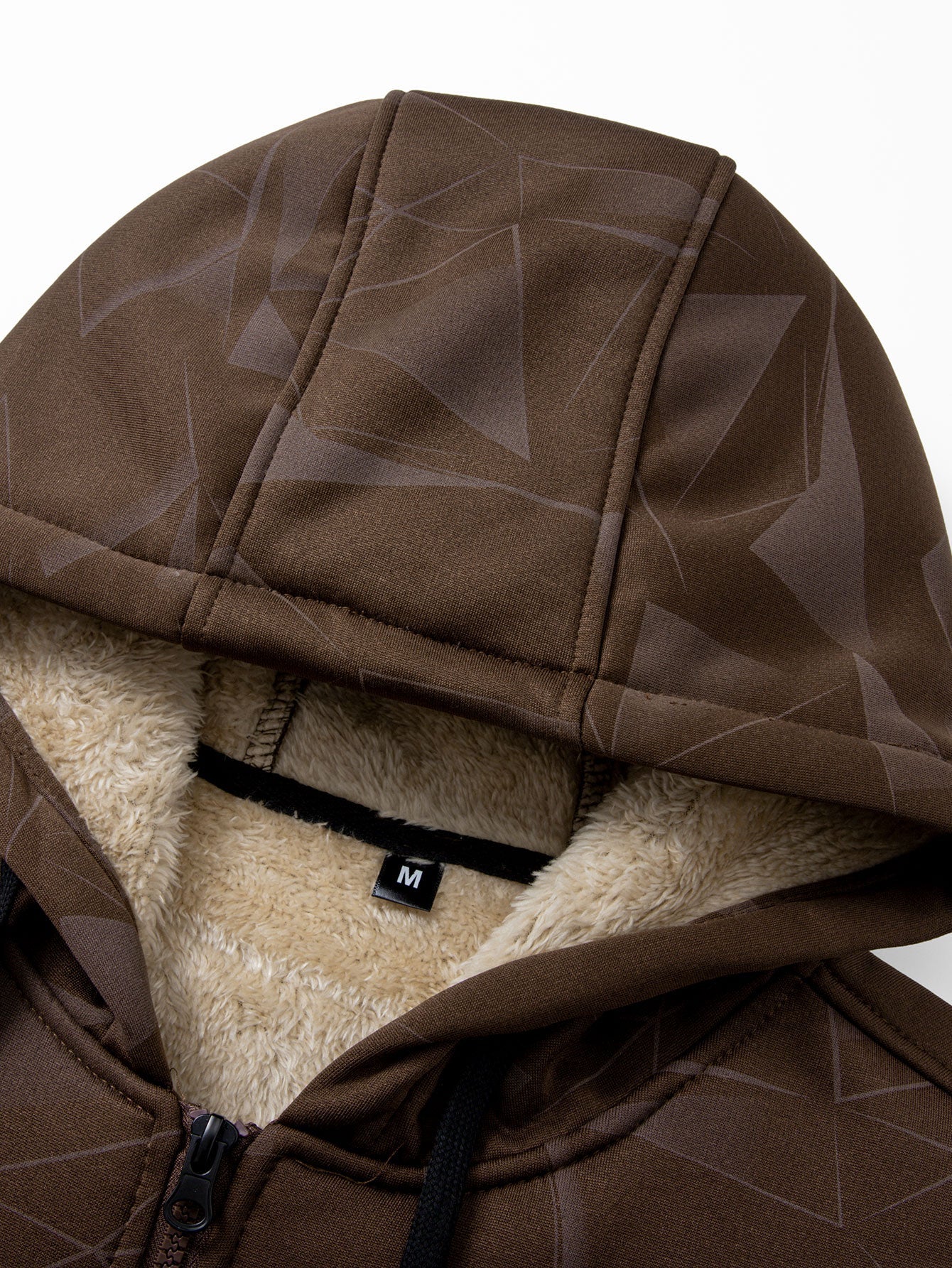 Teddy gefütterter Kapuzenpullover mit geometrischem Muster und Reißverschluss