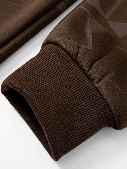 Teddy gefütterter Kapuzenpullover mit geometrischem Muster und Reißverschluss