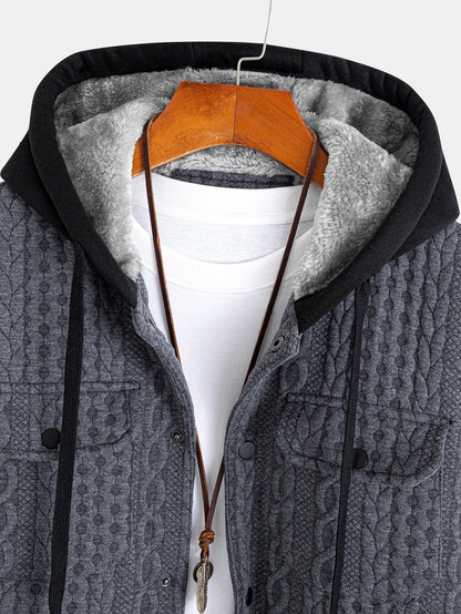 Jacquard-Mantel mit Kapuze und Twist-Design, gefüttert mit Kunstpelz