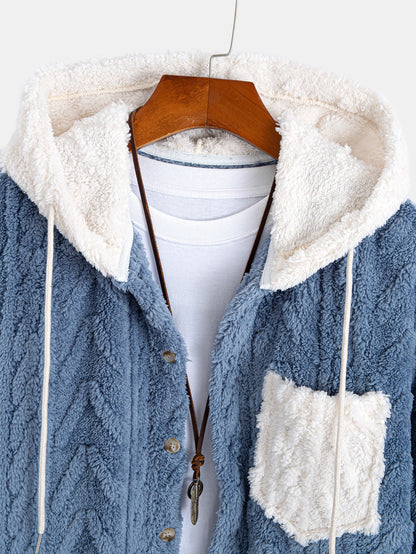 Geometrischer Jacquard Teddy Kapuzenpullover mit Kontrastdetails