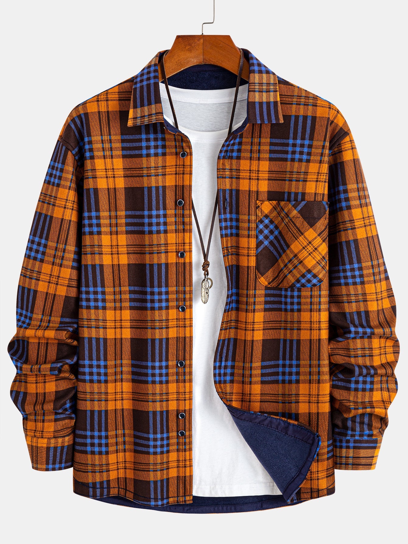 Karierter Flanell-Fleece Hemd mit Knöpfen und Futter