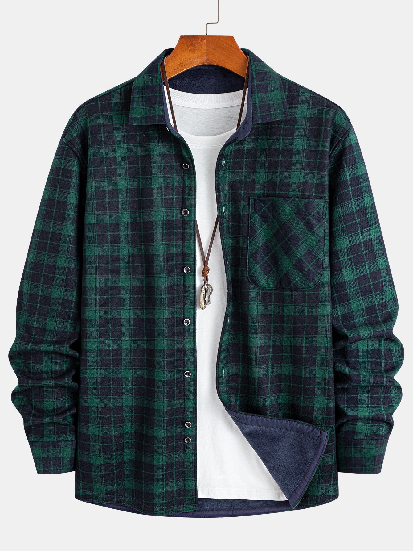 Flanell Fleece Gefüttertes Kariertes Hemd mit Knöpfen