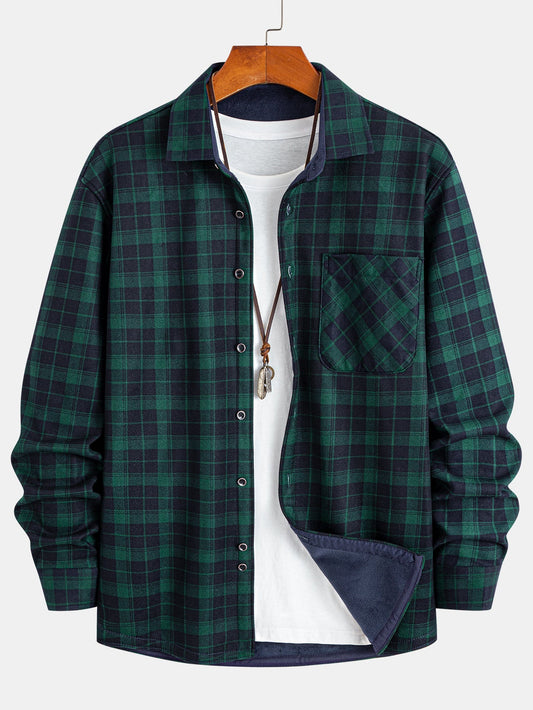 Flanell Fleece Gefüttertes Kariertes Hemd mit Knöpfen