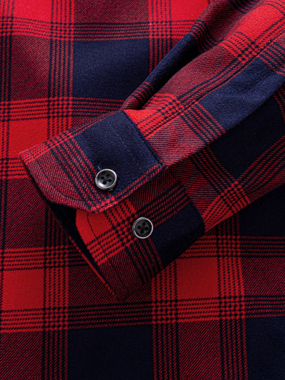 Karierter Flanell-Fleece Hemd mit Knöpfen und Fütterung