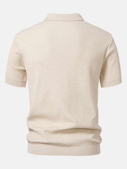 V-Neck Wave Jacquard Knit Polo Shirt