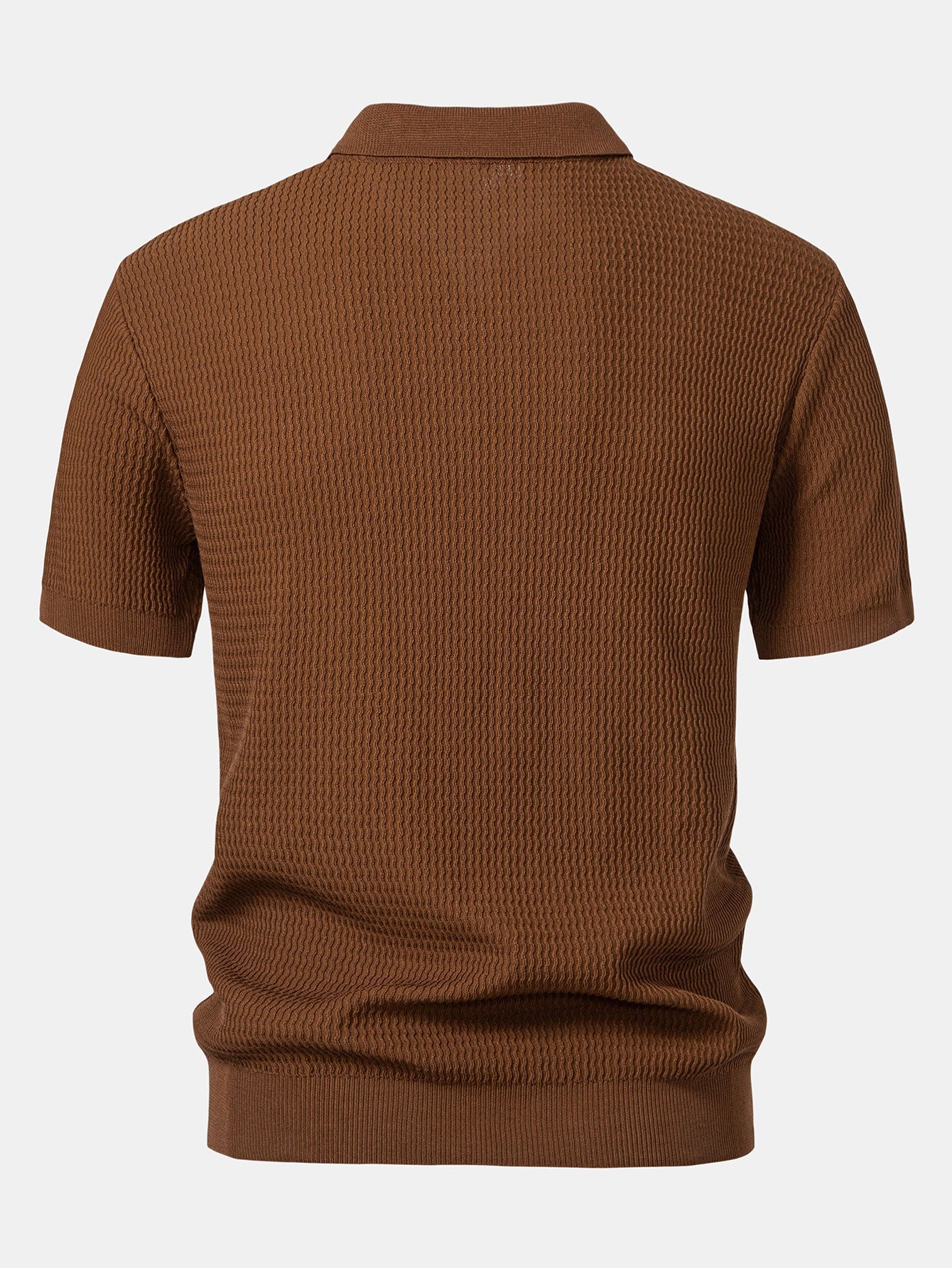 V-Neck Wave Jacquard Knit Polo Shirt