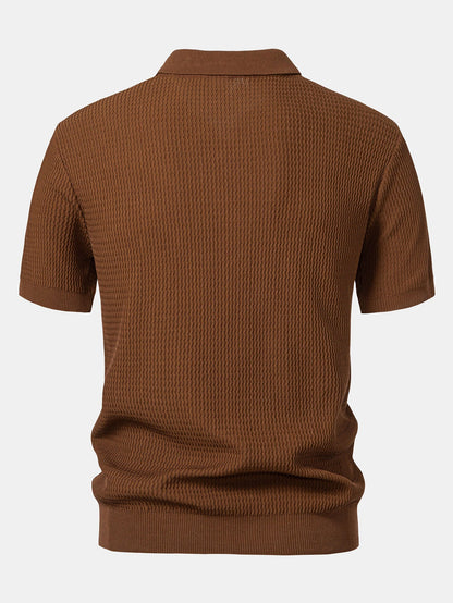 V-Neck Wave Jacquard Knit Polo Shirt