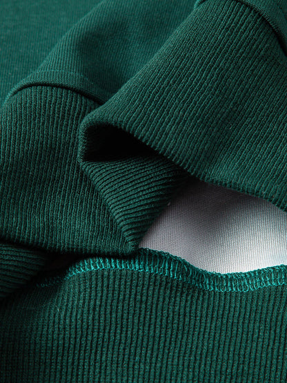 Relaxed Fit Farbblock Poloshirt mit Kragen, Sweatshirt und gestreifter Schlitzsaum-Hose