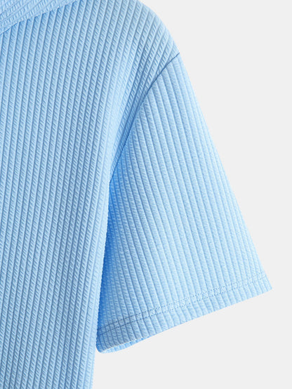 Rippstrick Kapuzen-T-Shirt mit abgerundetem Saum