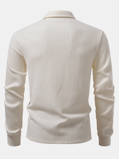Langärmliges gestricktes Waffel-Poloshirt