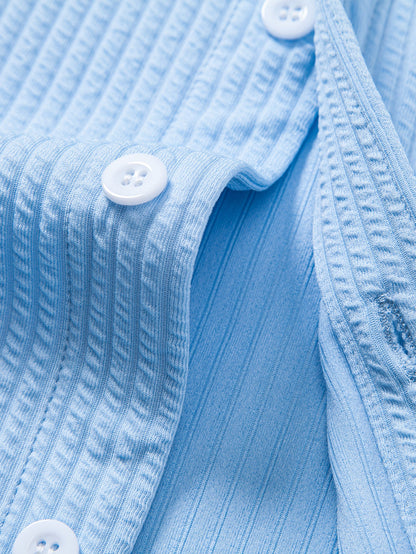 Langärmliges Muskel-Fit Rippstrick Hemd mit Knöpfen und gerade geschnittene Rippstrickhose