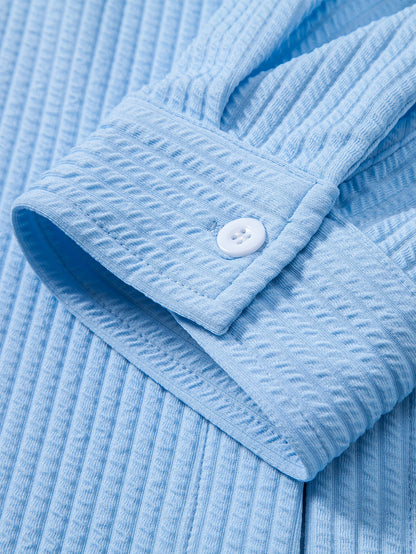 Langärmliges Muskel-Fit Rippstrick Hemd mit Knöpfen und gerade geschnittene Rippstrickhose