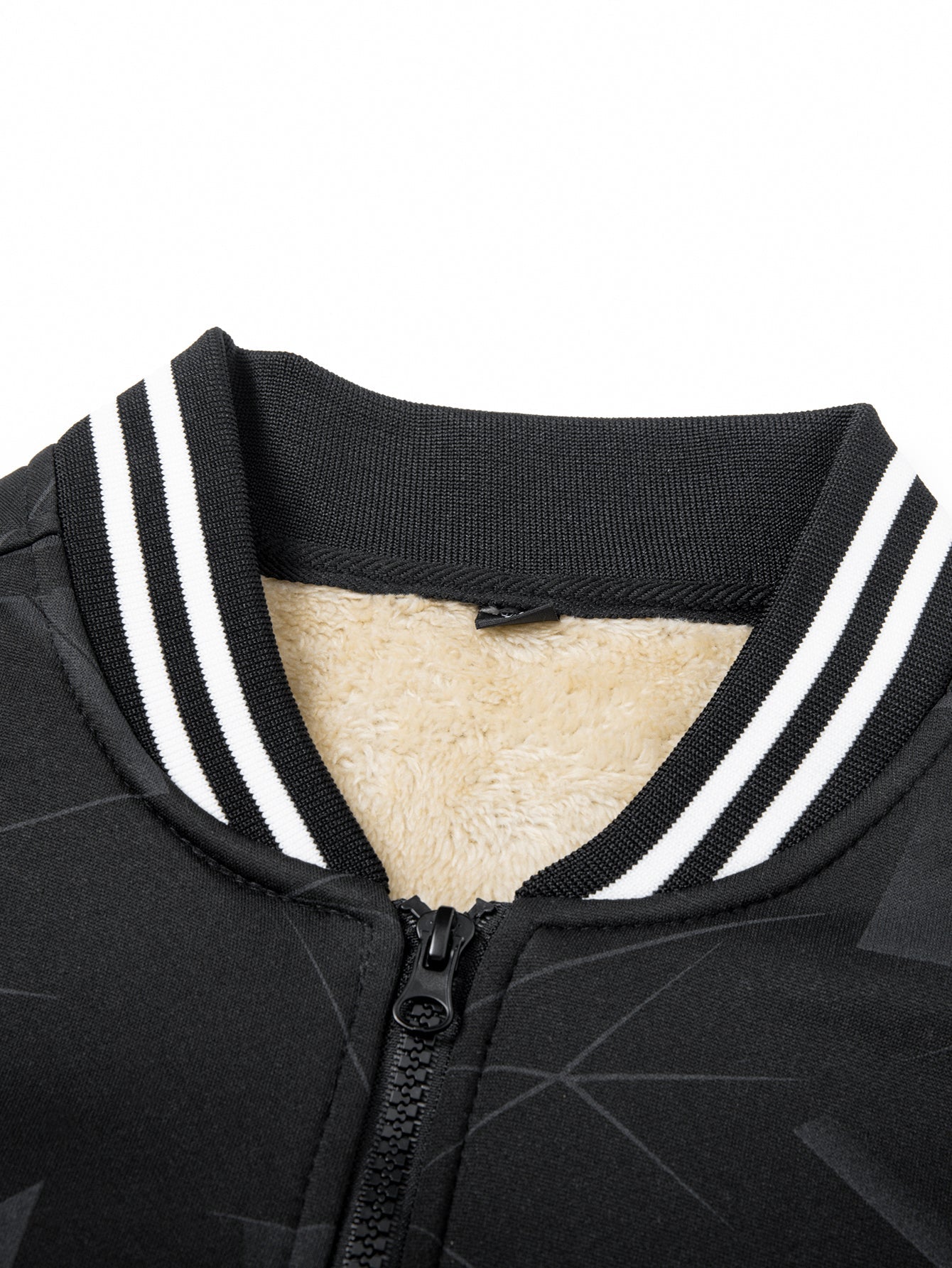 Geometrisch gemusterte Teddy-Fleece Baseballjacke