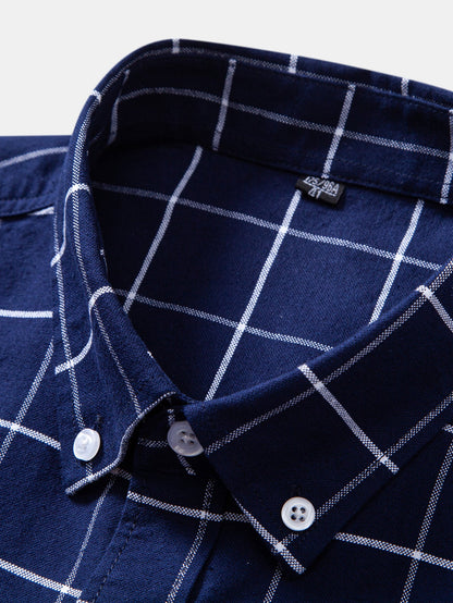 Karierter Cowboy-Stickerei Baumwollhemd mit Knöpfen