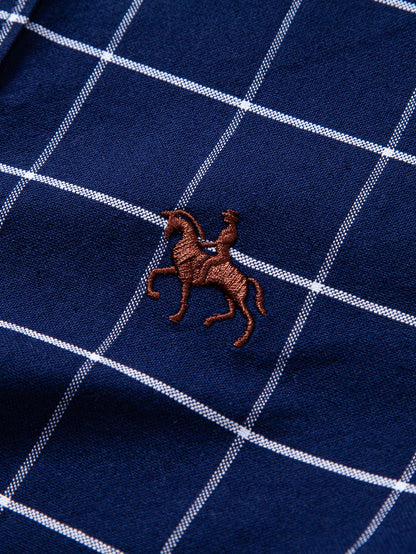 Karierter Cowboy-Stickerei Baumwollhemd mit Knöpfen