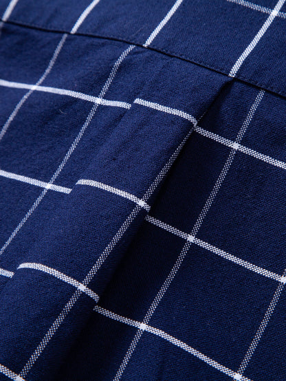 Karierter Cowboy-Stickerei Baumwollhemd mit Knöpfen