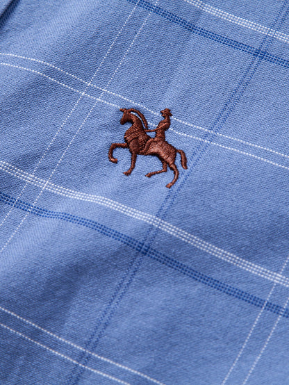 Karierter Baumwoll-Cowboy-Hemd mit Knopfdetails und Stickerei