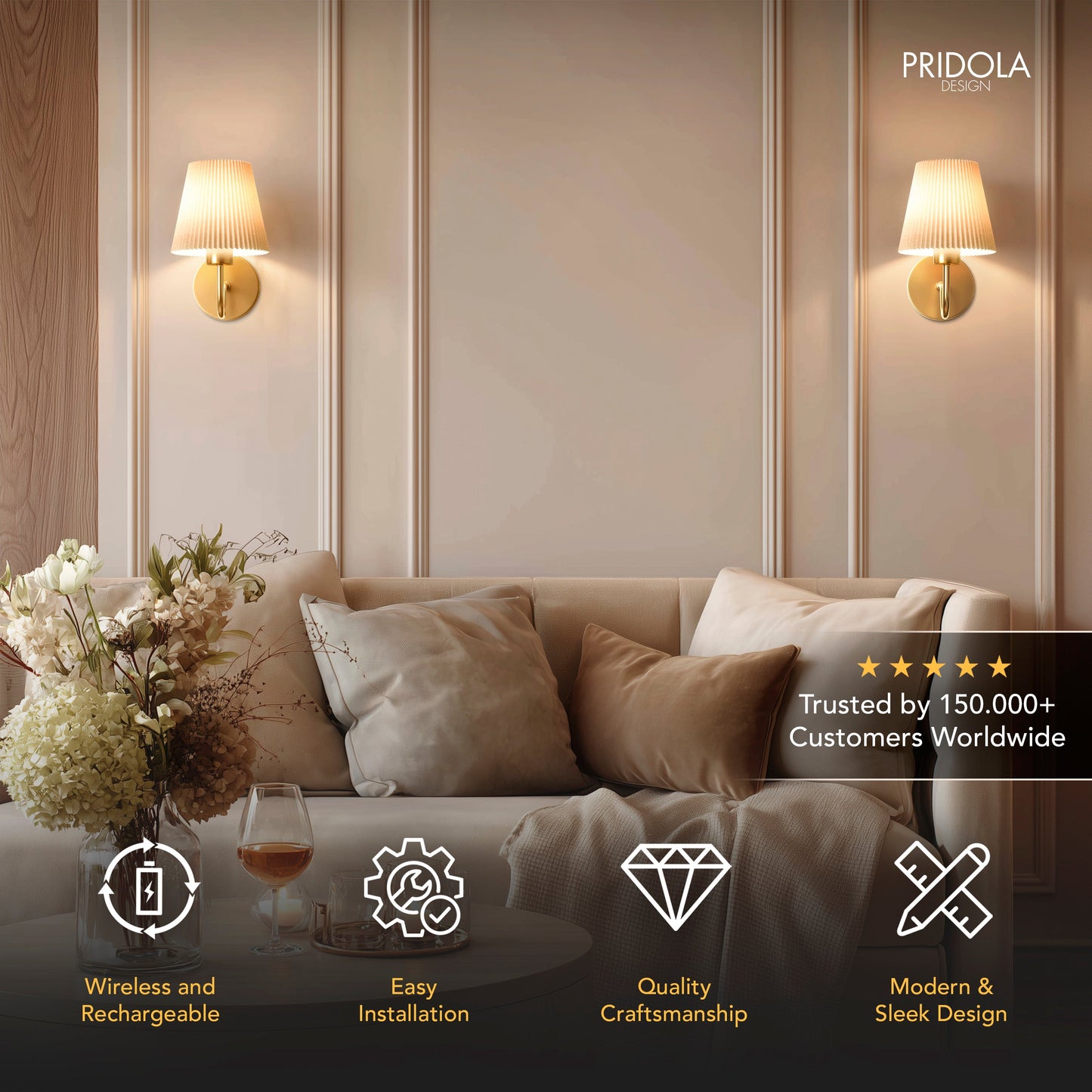 GEBOGENES DRAHTLOSES WANDLICHTER  (SET AUS 2)