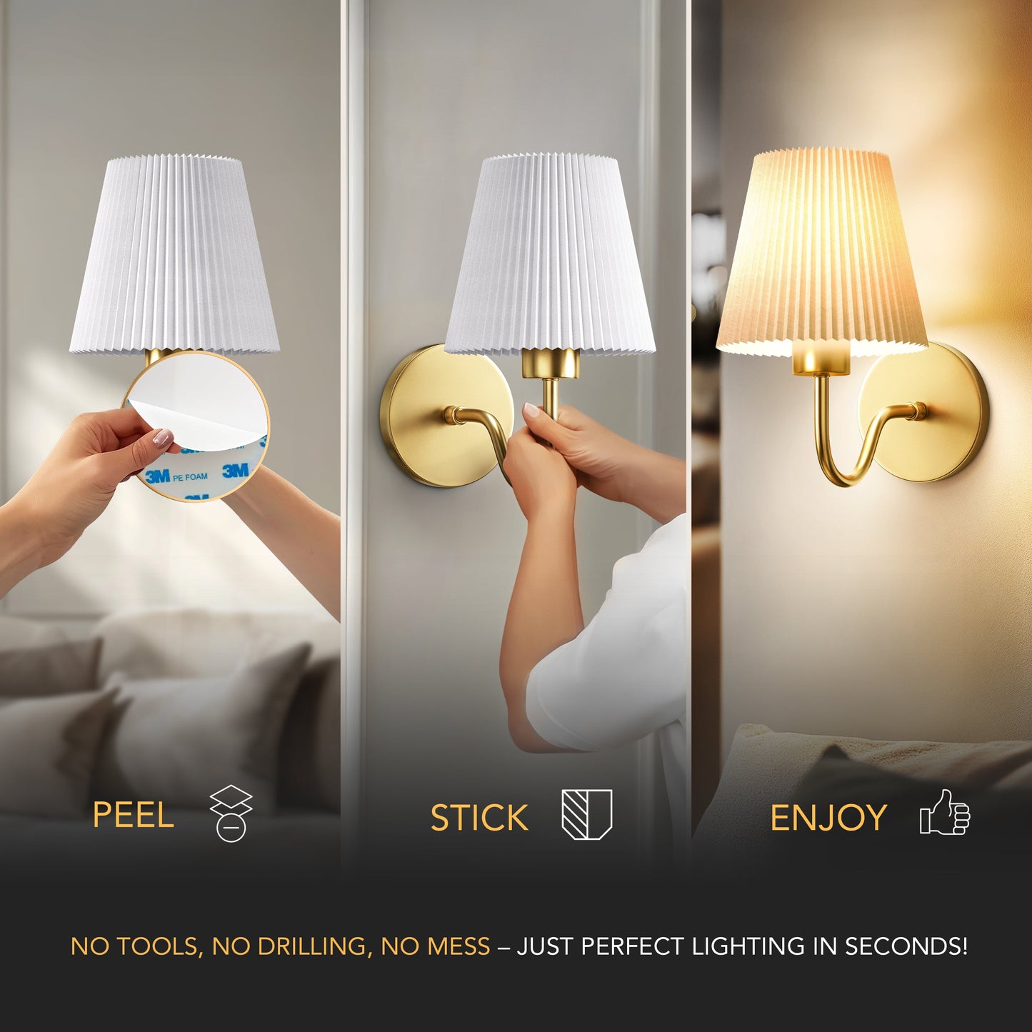 GEBOGENES DRAHTLOSES WANDLICHTER  (SET AUS 2)