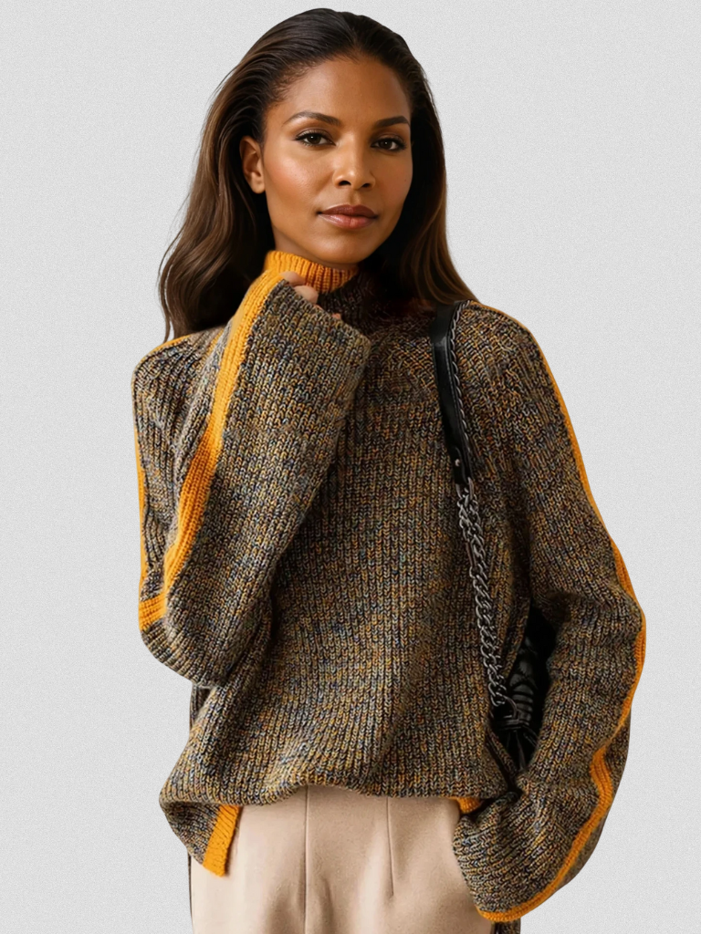 FERN GEMÜTLICHER STREIFEN-ROLLKRAGEN-PULLOVER