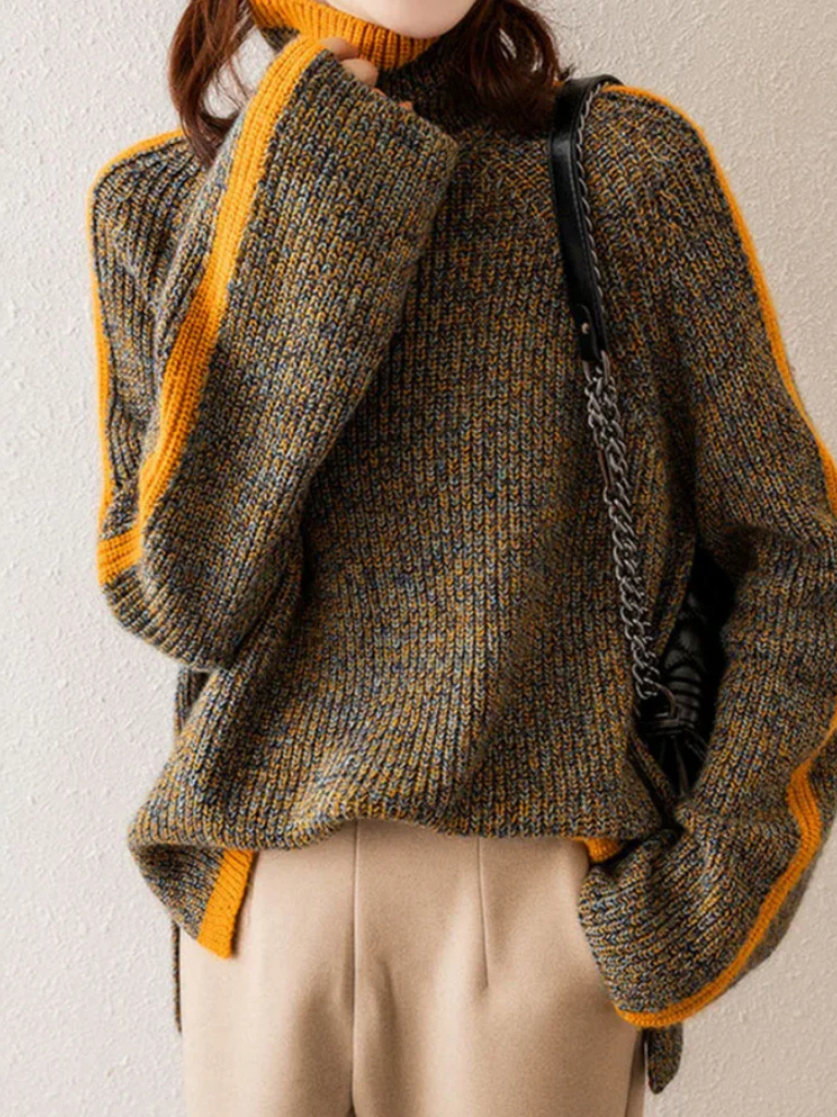 FERN GEMÜTLICHER STREIFEN-ROLLKRAGEN-PULLOVER