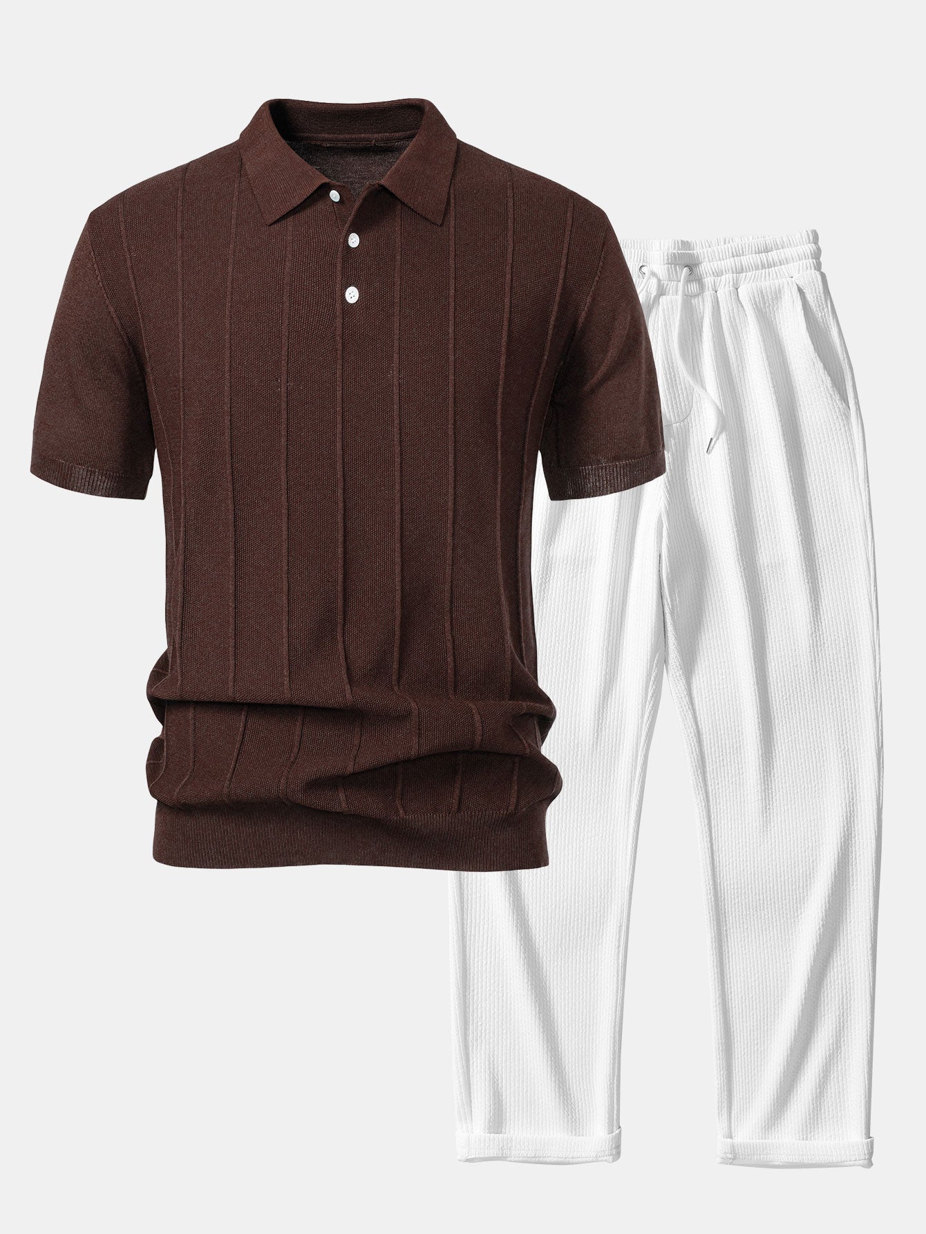 Gestreiftes Jacquard-Polo mit gerader, gerippter Hose