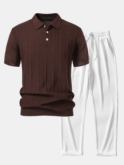 Gestreiftes Jacquard-Polo mit gerader, gerippter Hose
