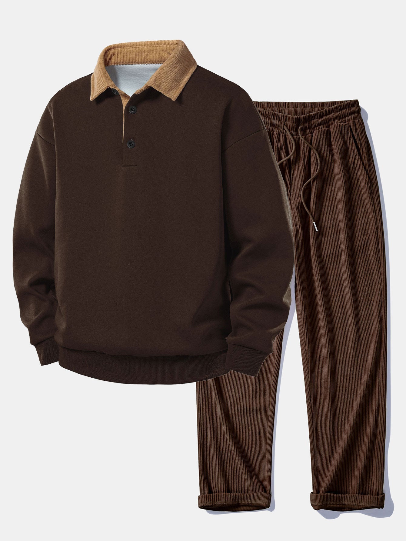 Relaxed Fit Kontrast Corduroy Poloshirts Kragen Sweatshirt & Gerade Bein Corduroy Hose