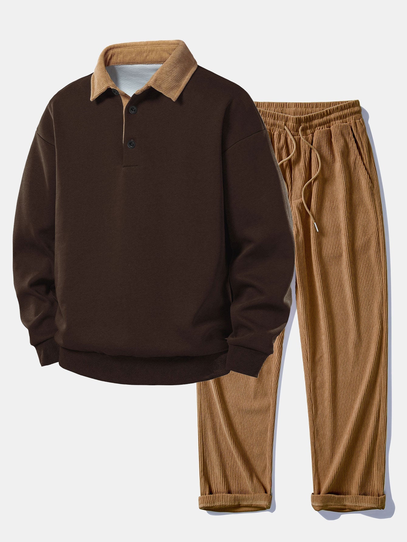 Relaxed Fit Kontrast Corduroy Poloshirts Kragen Sweatshirt & Gerade Bein Corduroy Hose