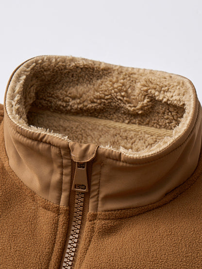 Teddygefütterte Polar-Fleece-Reißverschluss-Jacke mit Stehkragen
