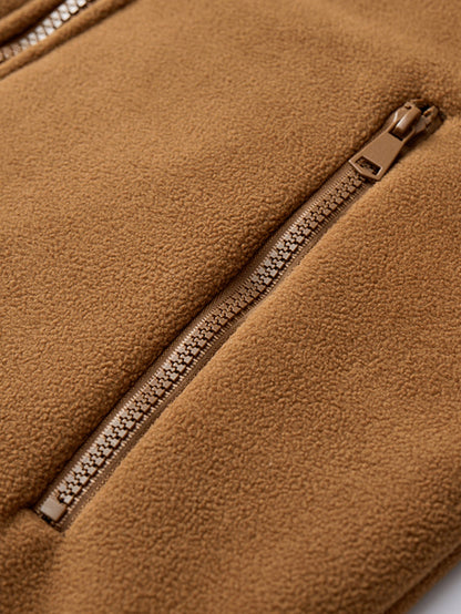 Teddygefütterte Polar-Fleece-Reißverschluss-Jacke mit Stehkragen