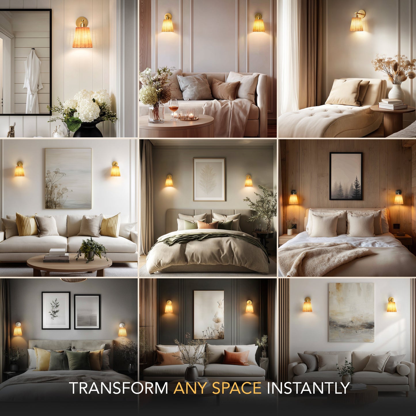 NATÜRLICHE DRAHTLOSE WANDLAMPEN (SET AUS 2)