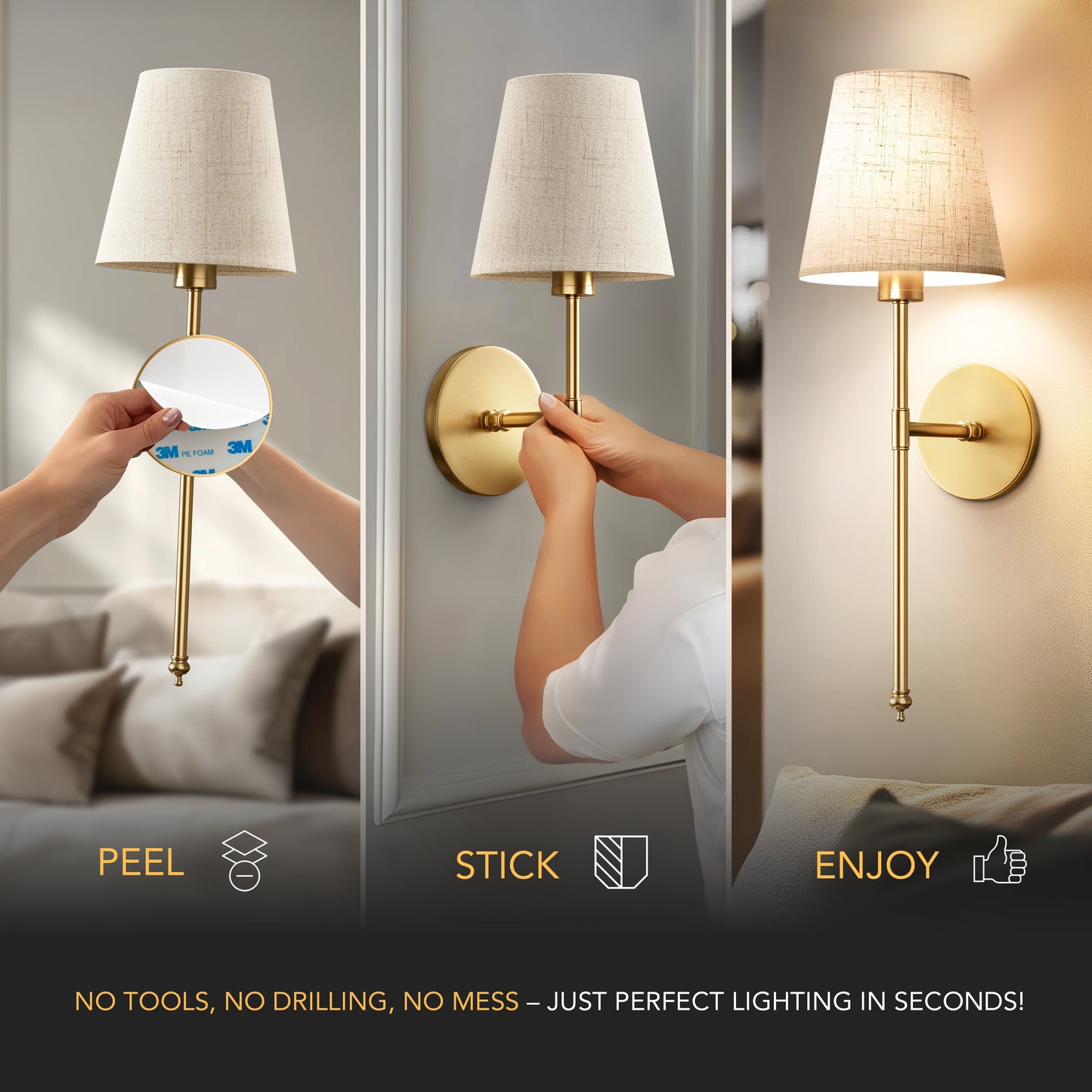 DRAHTLOSE HELLE WANDLEUCHTEN (SET AUS 2)