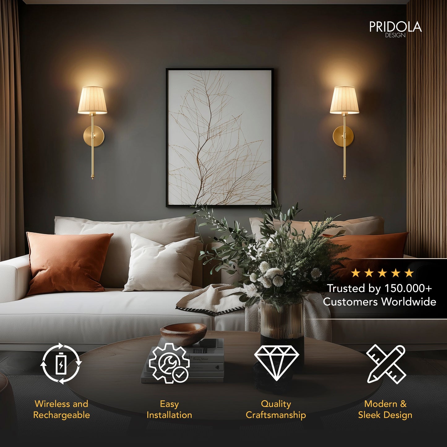 DRAHTLOSE FALTENWANDLEUCHTEN (SET AUS 2)