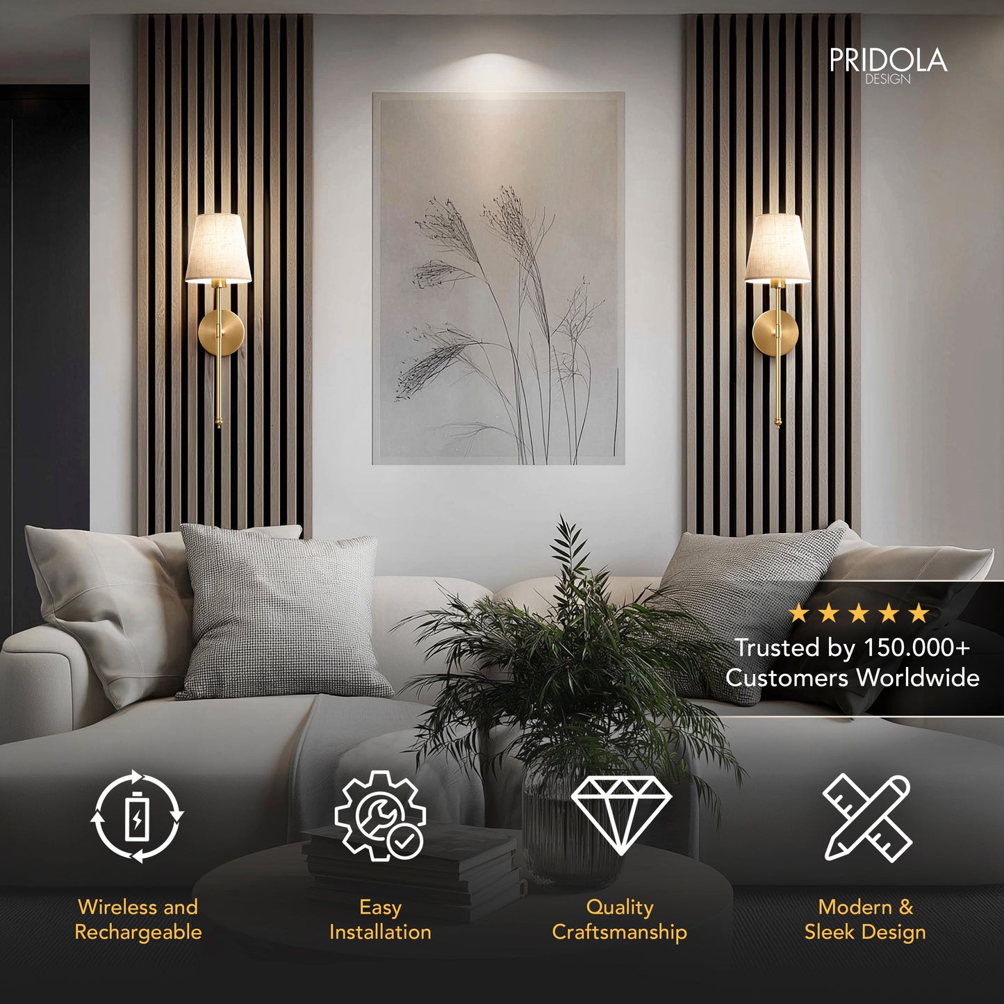 DRAHTLOSE HELLE WANDLEUCHTEN (SET AUS 2)