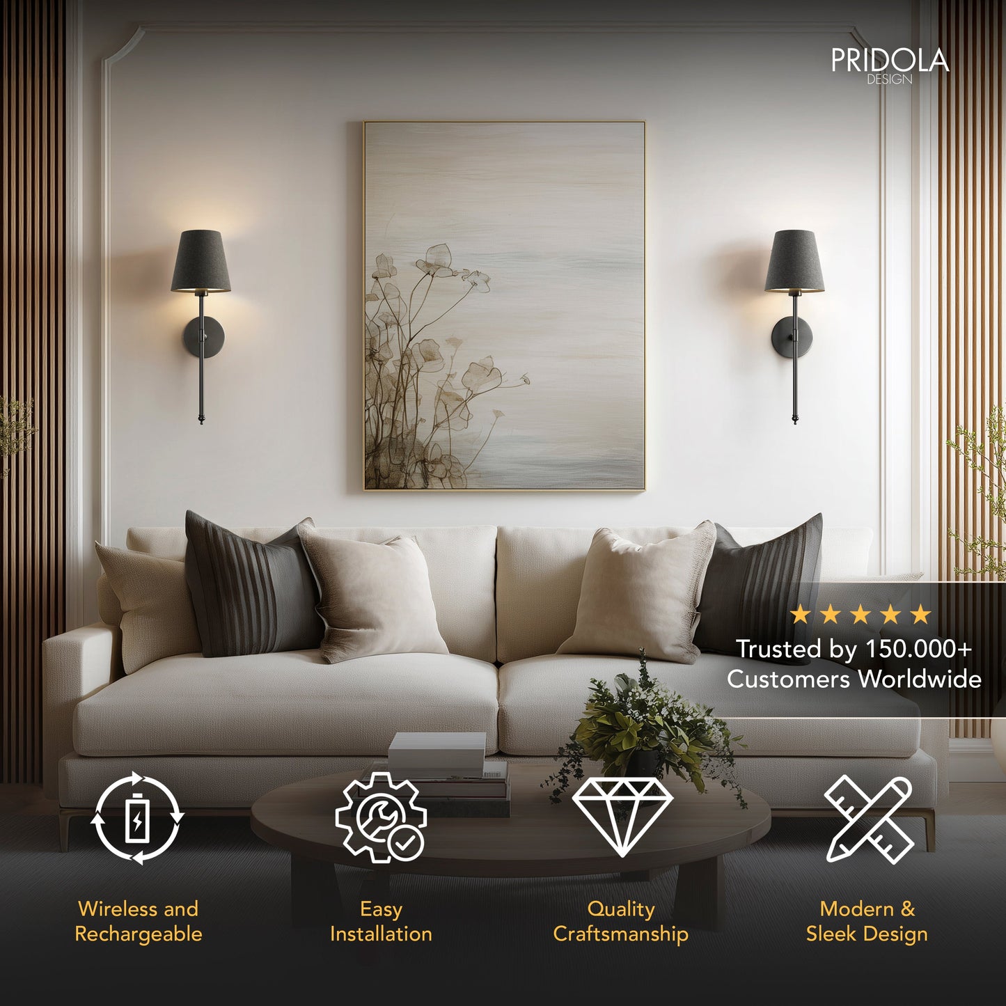 DRAHTLOSE DUNKLE WANDLEUCHTEN (SET AUS 2)