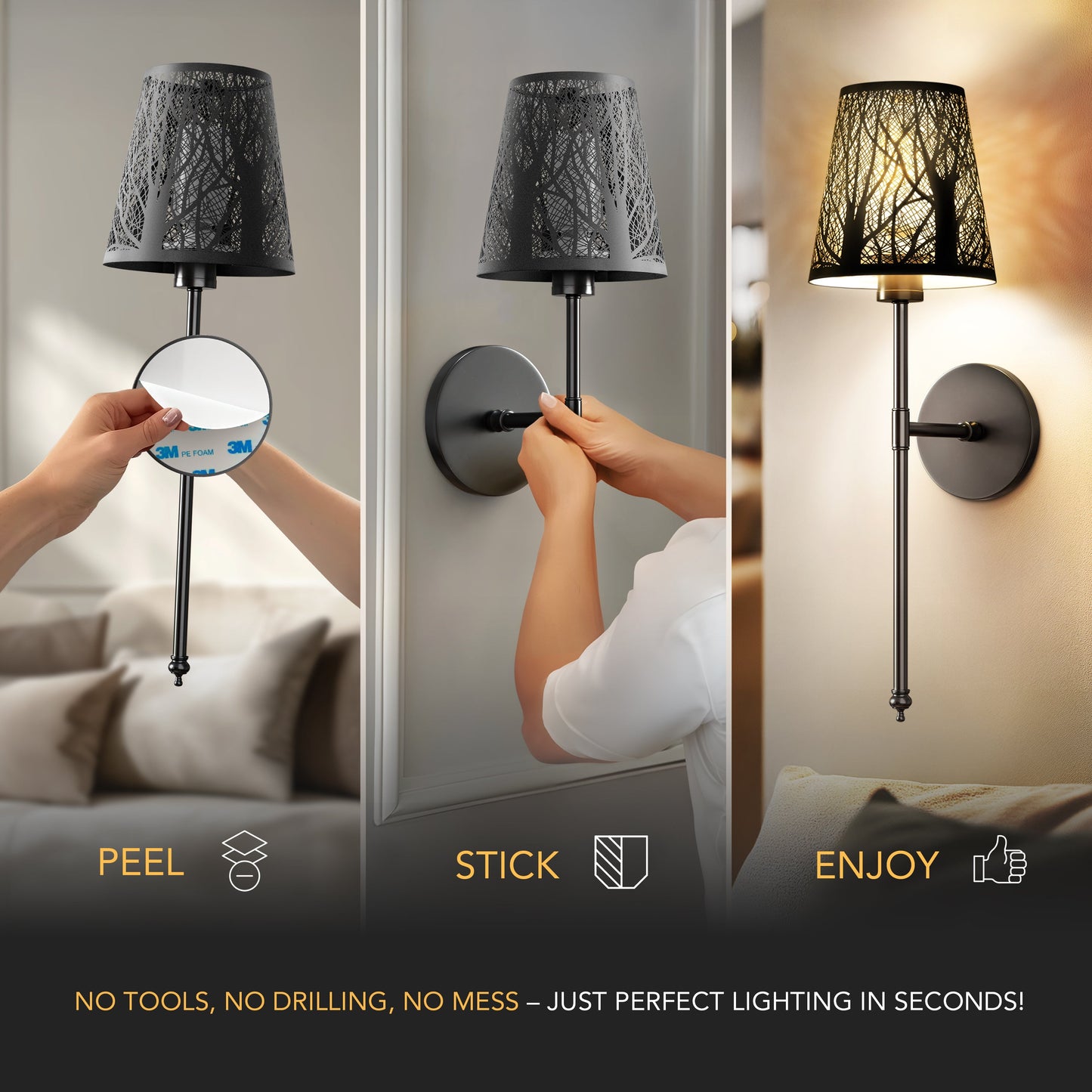 DRAHTLOSE METALLWANDLEUCHTEN (SET AUS 2)