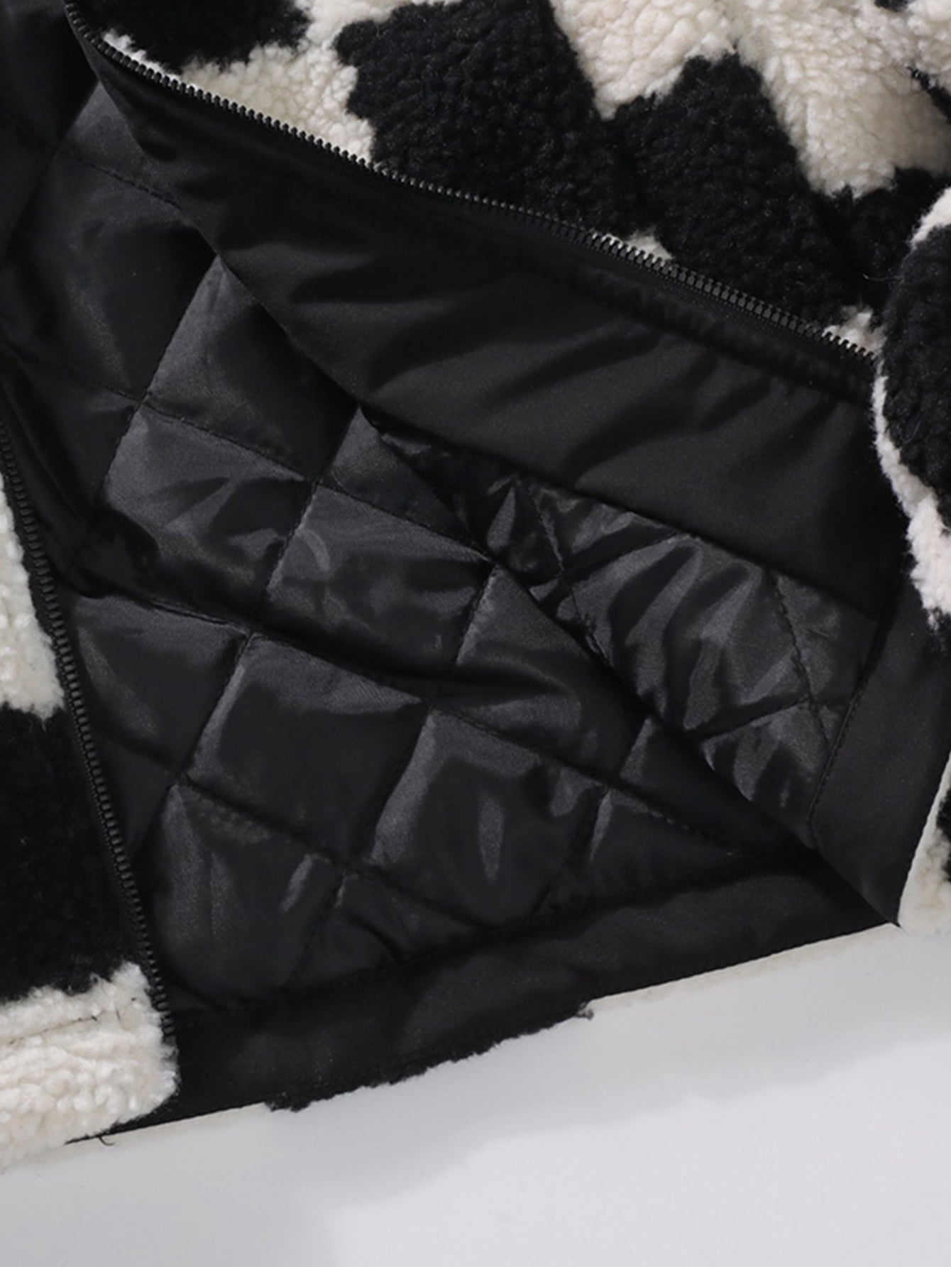 Teddy-Fleece-Karo-Stehkragenjacke