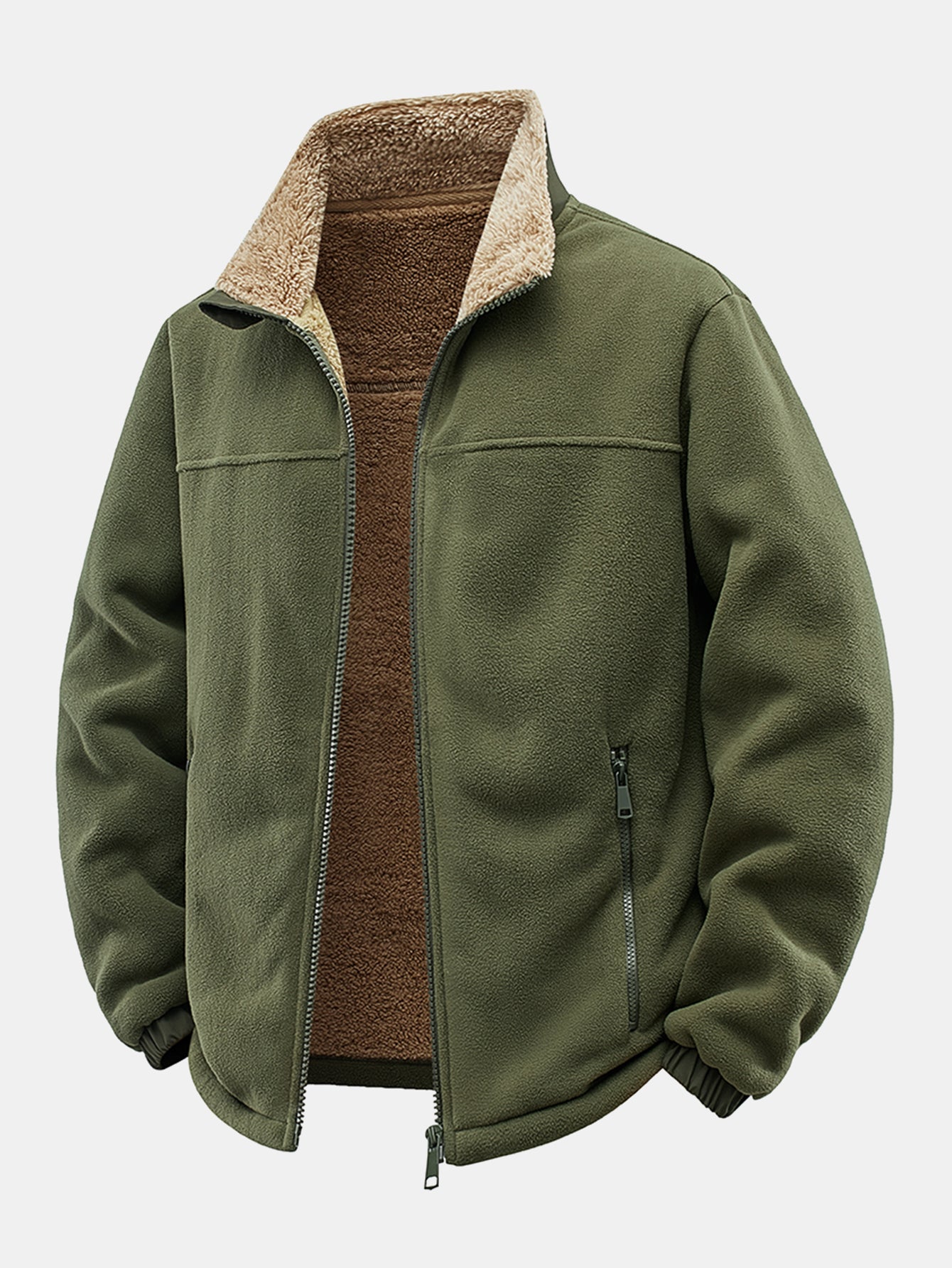 Teddygefütterte Polar-Fleece-Reißverschluss-Jacke mit Stehkragen