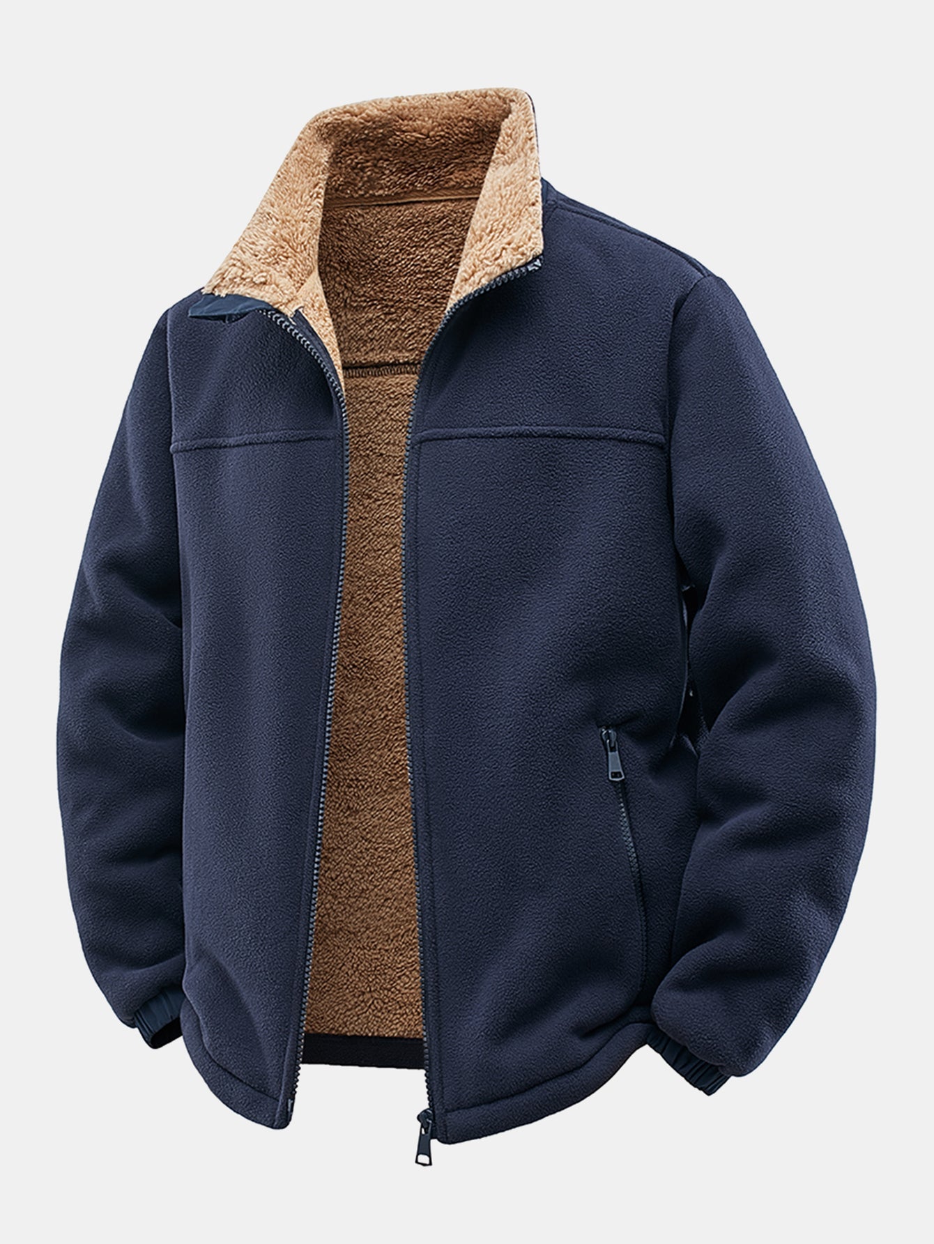 Teddygefütterte Polar-Fleece-Reißverschluss-Jacke mit Stehkragen