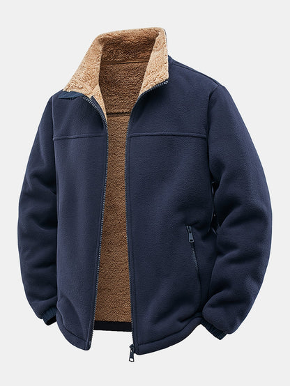 Teddygefütterte Polar-Fleece-Reißverschluss-Jacke mit Stehkragen