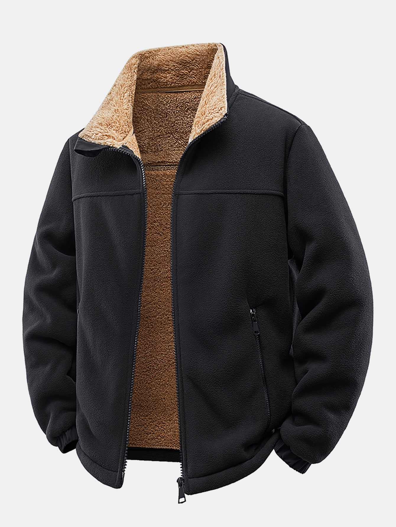Teddygefütterte Polar-Fleece-Reißverschluss-Jacke mit Stehkragen