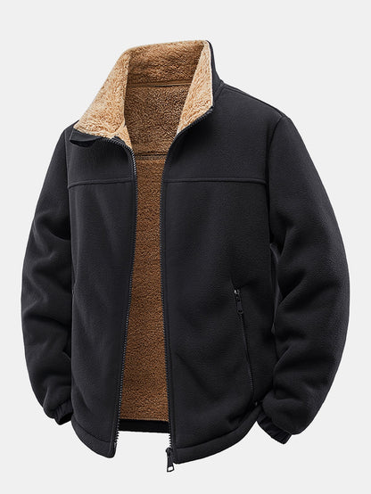 Teddygefütterte Polar-Fleece-Reißverschluss-Jacke mit Stehkragen
