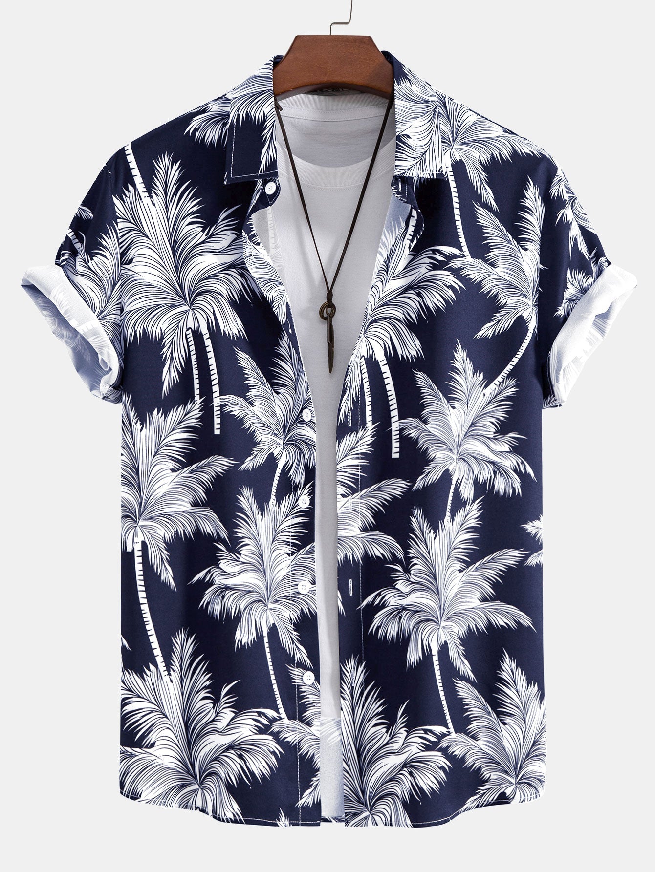 Button-Up Shirt with Palm Tree Print & Swim Shorts