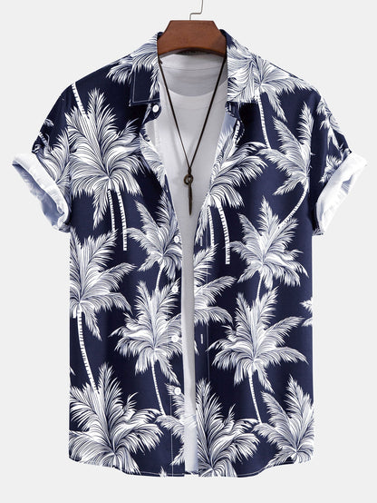 Button-Up Shirt with Palm Tree Print & Swim Shorts