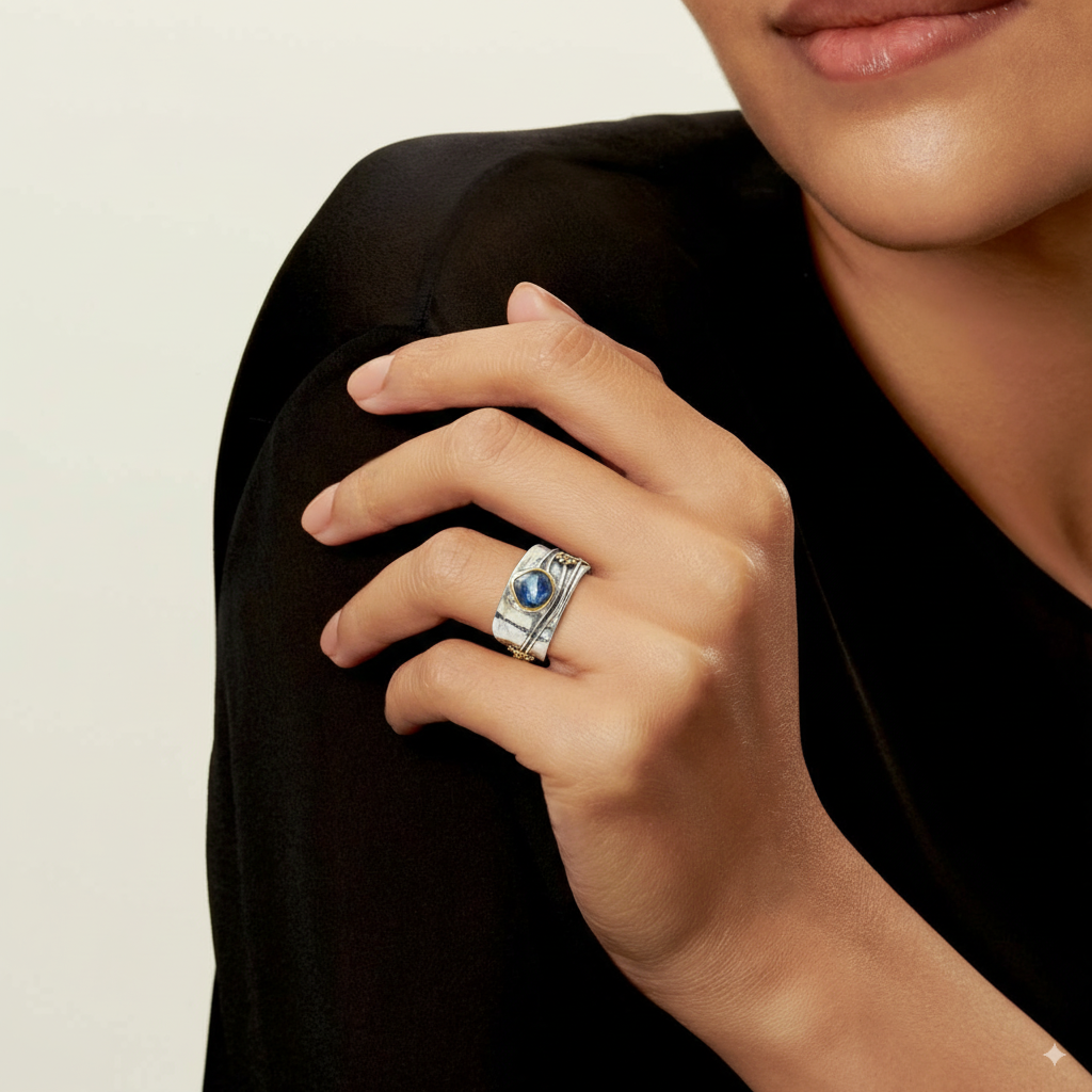 Vintage Silber Blauer Saphir Ring